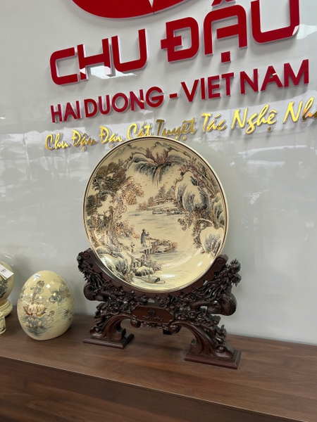 Đĩa Cảnh Sơn Thuỷ Hữu Tình H60 vẽ vàng