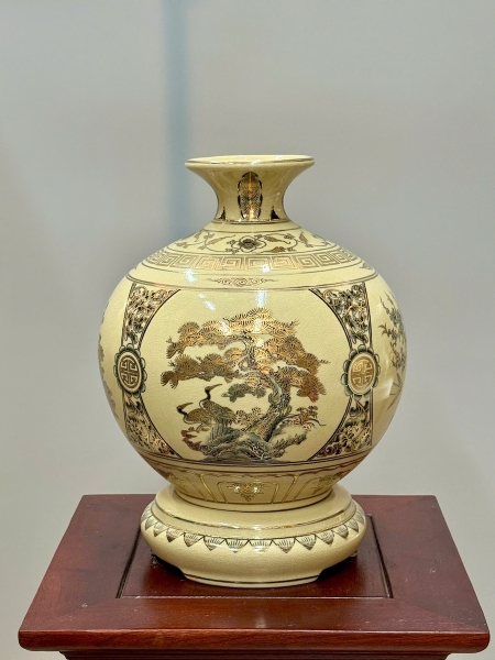 Bình Hút Lộc Tứ Cảnh Bốn Mùa Cao 29cm Gốm Chu Đậu Vẽ Vàng