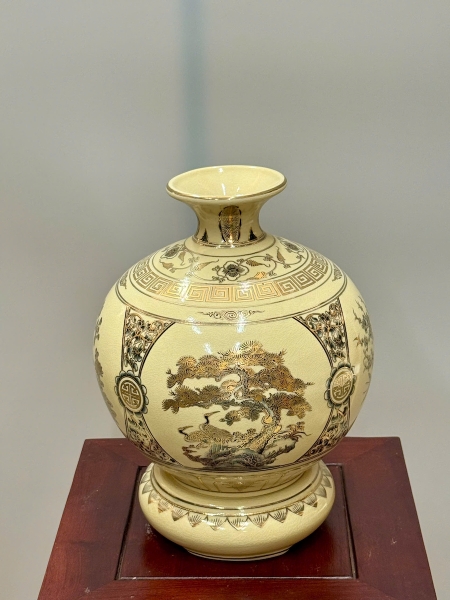 Bình Hút Lộc Tứ Cảnh Bốn Mùa Cao 27cm Gốm Chu Đậu Vẽ Vàng