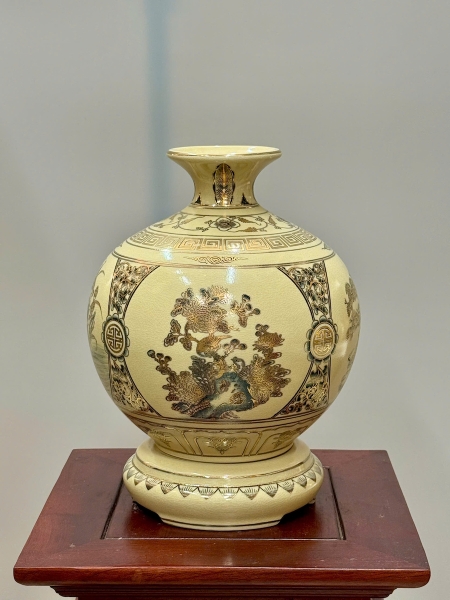 Bình Hút Lộc Tứ Cảnh Bốn Mùa Cao 29cm Gốm Chu Đậu Vẽ Vàng