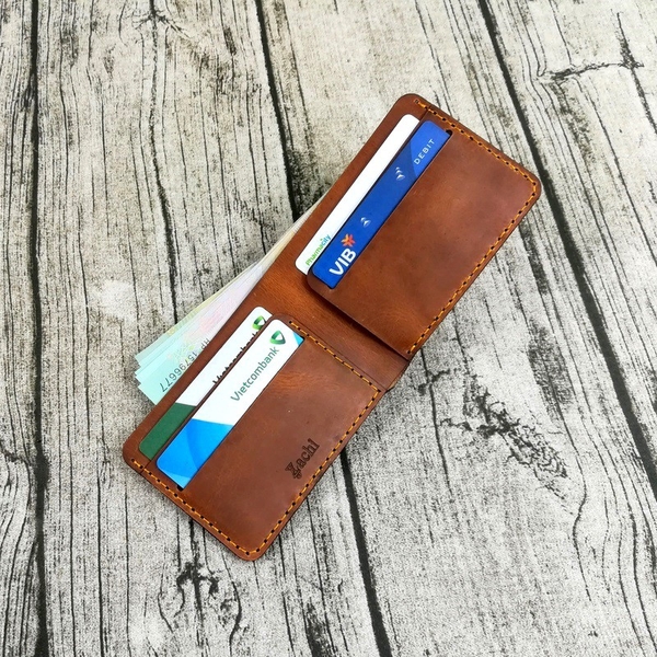 Ví nam da bò handmade mẫu ngang cao cấp - Nâu da