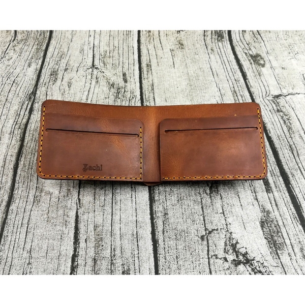 Ví nam da bò handmade mẫu ngang cao cấp - Nâu da