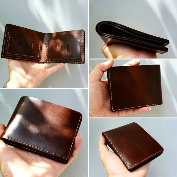 Ví nam da thật handmade 100% dày dặn - Nâu đậm