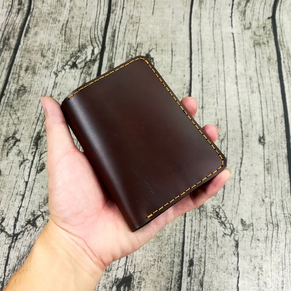 Ví đứng da bò handmade cao cấp - Nâu phối màu