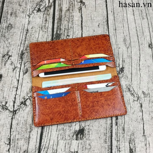 Ví da mẫu dài cầm handmade da thật cao cấp gợn sóng