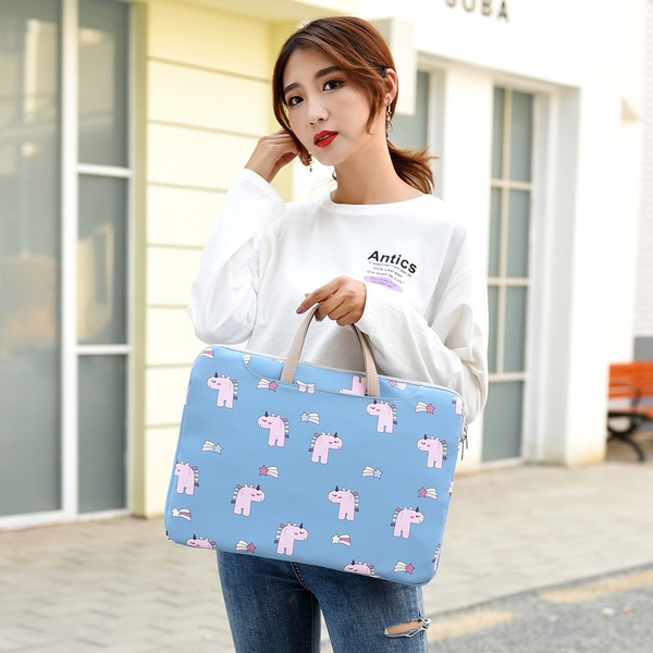 Túi xách chống sốc Laptop dành cho nữ họa tiết Anime quai cầm bằng da