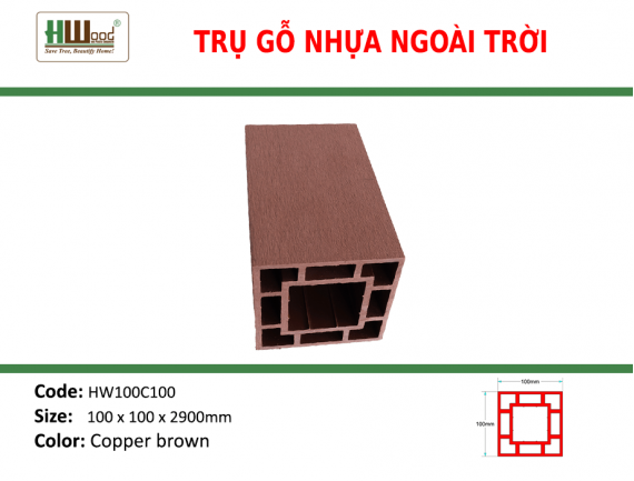 HW100C100 Cooper Brown 100 x 100 x 2900 Phẳng