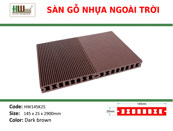 HW145k25 Dark Brown 145x25x2200 Lổ vuông