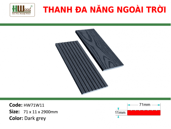 HW71W11 Dark grey 71 x 10 x 2200 Phẳng 3D