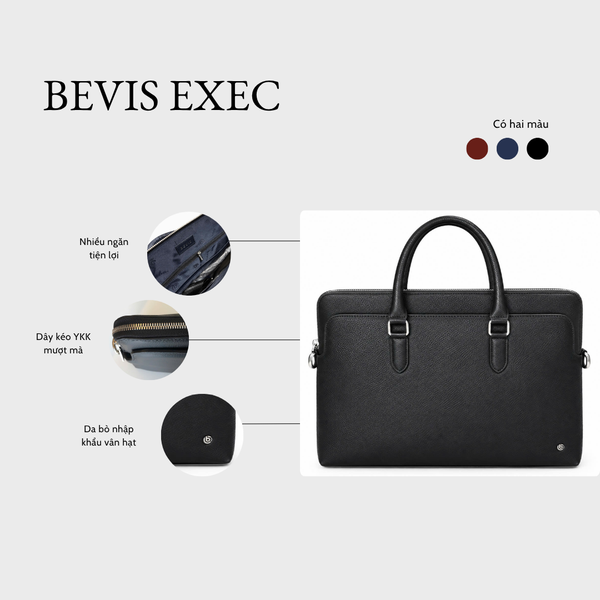 BEVIS EXEC – Cặp Nam Doanh Nhân Công Sở Da Bò Thật Vân Nhập Khẩu Cao Cấp