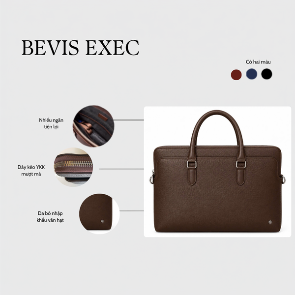 BEVIS EXEC – Cặp Nam Doanh Nhân Công Sở Da Bò Thật Vân Nhập Khẩu Cao Cấp