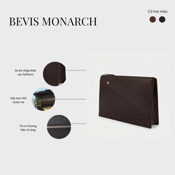 Clutch Nam Cao Cấp BEVIS MONARCH – Ví Cầm Tay Da Bò Thật  Vân Saffiano Signature[Bảo Hành 12 Tháng]