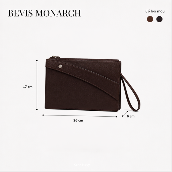 Clutch Nam Cao Cấp BEVIS MONARCH – Ví Cầm Tay Da Bò Thật  Vân Saffiano Signature[Bảo Hành 12 Tháng]