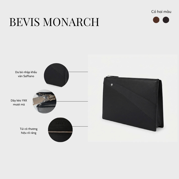Clutch Nam Cao Cấp BEVIS MONARCH – Ví Cầm Tay Da Bò Thật  Vân Saffiano Signature[Bảo Hành 12 Tháng]