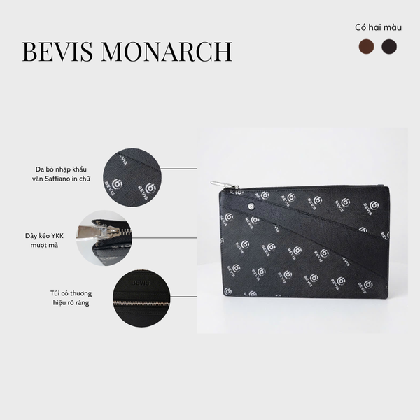 Clutch Nam Cao Cấp BEVIS MONARCH – Ví Cầm Tay Da Bò Thật  Vân Saffiano Signature[Bảo Hành 12 Tháng]