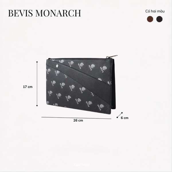 Clutch Nam Cao Cấp BEVIS MONARCH – Ví Cầm Tay Da Bò Thật  Vân Saffiano Signature[Bảo Hành 12 Tháng]