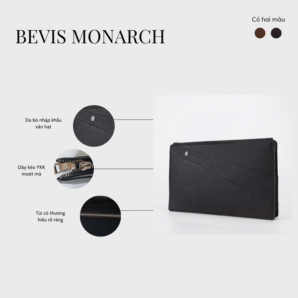 Clutch Nam Cao Cấp BEVIS MONARCH – Ví Cầm Tay Da Bò Thật  Vân Saffiano Signature[Bảo Hành 12 Tháng]