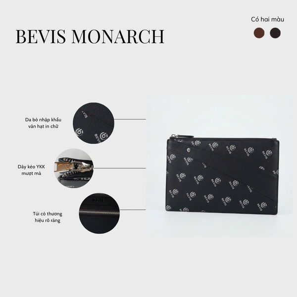 Clutch Nam Cao Cấp BEVIS MONARCH – Ví Cầm Tay Da Bò Thật  Vân Saffiano Signature[Bảo Hành 12 Tháng]