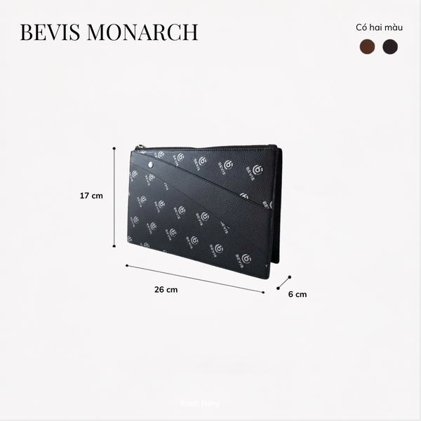 Clutch Nam Cao Cấp BEVIS MONARCH – Ví Cầm Tay Da Bò Thật  Vân Saffiano Signature[Bảo Hành 12 Tháng]