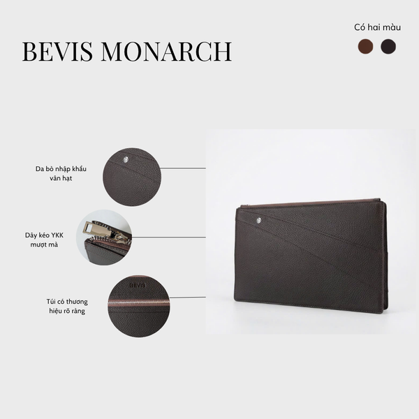 Clutch Nam Cao Cấp BEVIS MONARCH – Ví Cầm Tay Da Bò Thật  Vân Saffiano Signature[Bảo Hành 12 Tháng]