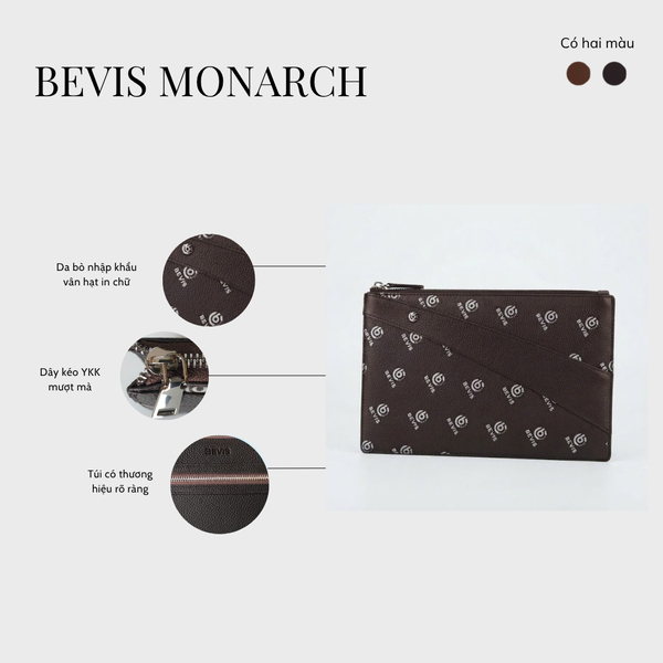 Clutch Nam Cao Cấp BEVIS MONARCH – Ví Cầm Tay Da Bò Thật  Vân Saffiano Signature[Bảo Hành 12 Tháng]