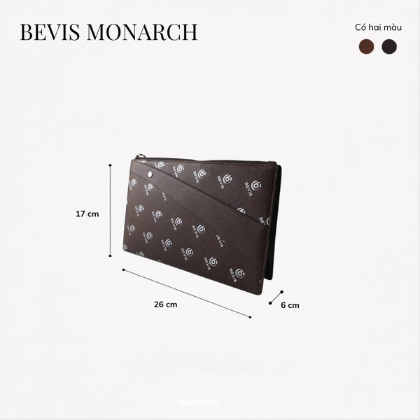 Clutch Nam Cao Cấp BEVIS MONARCH – Ví Cầm Tay Da Bò Thật  Vân Saffiano Signature[Bảo Hành 12 Tháng]