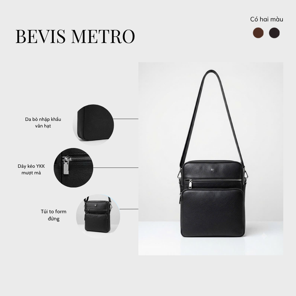 BEVIS METRO - Túi Đeo Chéo Nam Da Bò Dáng Đứng Công Sở Mỏng Nhẹ Đựng Tài Liệu