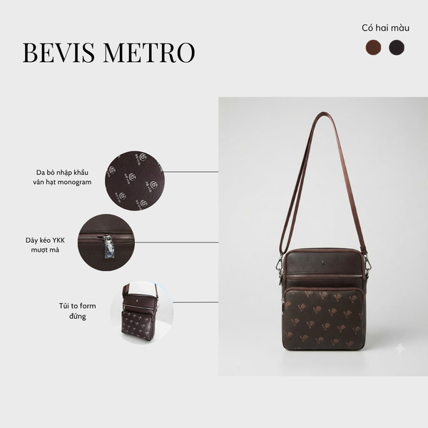 BEVIS METRO - Túi Đeo Chéo Nam Da Bò Dáng Đứng Công Sở Mỏng Nhẹ Đựng Tài Liệu