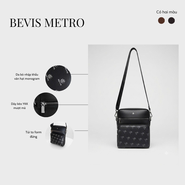 BEVIS METRO - Túi Đeo Chéo Nam Da Bò Dáng Đứng Công Sở Mỏng Nhẹ Đựng Tài Liệu