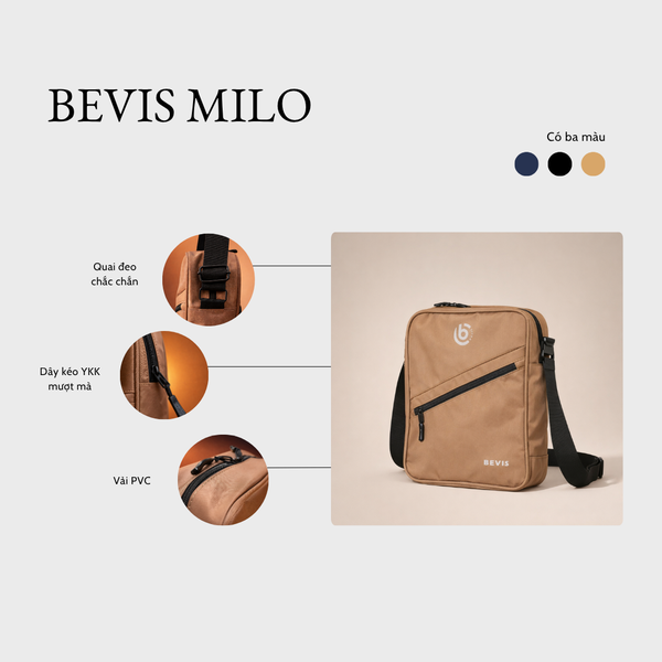Túi Đeo Chéo Nam BEVIS MILO Vải PVC Chống Nước - Túi Đựng Ipad Mini Form Đứng Lịch Lãm Cho Công Sở