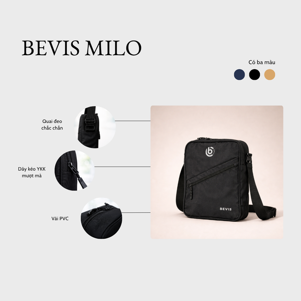 Túi Đeo Chéo Nam BEVIS MILO Vải PVC Chống Nước - Túi Đựng Ipad Mini Form Đứng Lịch Lãm Cho Công Sở