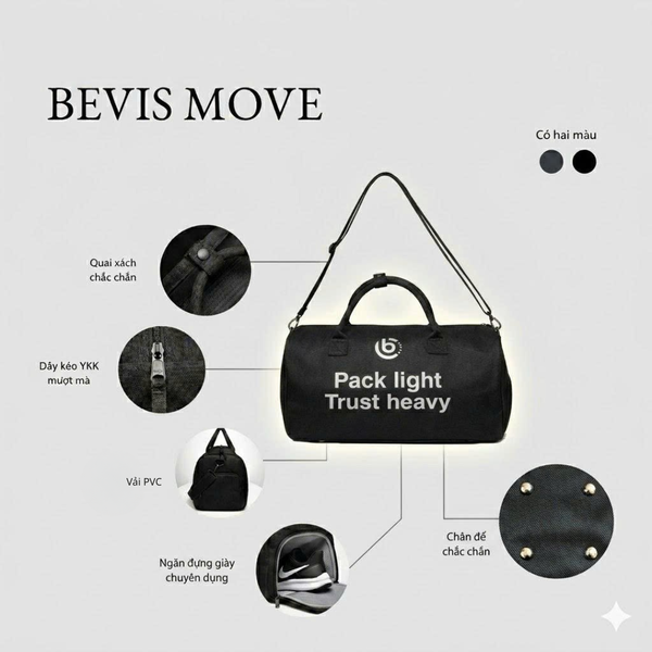 BEVIS MOVE – Túi Trống Thể Thao Vải Cao Cấp | Túi Gym & Túi Du Lịch Tiện Lợi