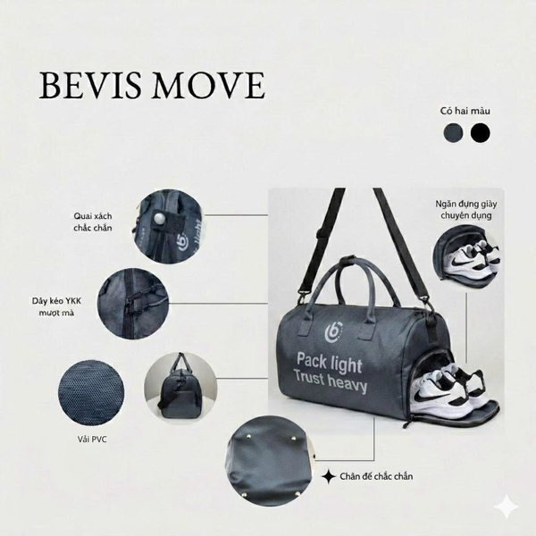 BEVIS MOVE – Túi Trống Thể Thao Vải Cao Cấp | Túi Gym & Túi Du Lịch Tiện Lợi
