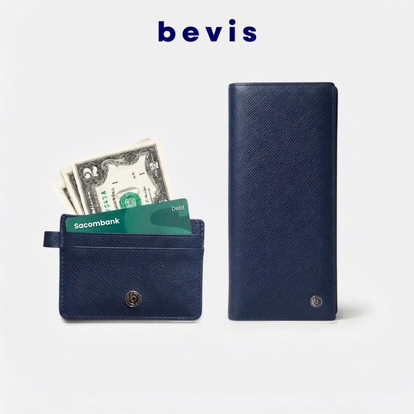 BEVIS DUO – Combo Ví Dài Nam & Ví Đựng Card Da Bò Thật Cao Cấp