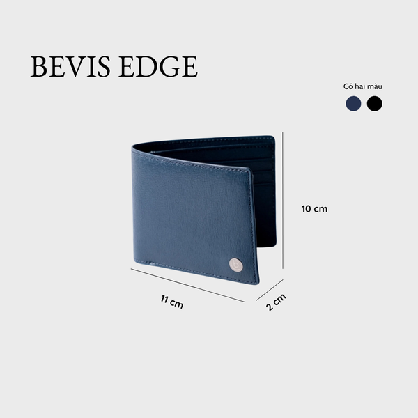 BEVIS EDGE – Ví Da Nam Da Bò Epi Japan Cao Cấp | Ví Nam Gập Đôi Màu Xanh Navy Sang Trọng