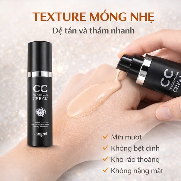 Combo Zangmi Makeup & Skincare: Kem Nền CC Cream SPF50+ Chống Nắng Tự Nhiên & Sữa Rửa Mặt Moisture Cấp Ẩm Dịu Nhẹ