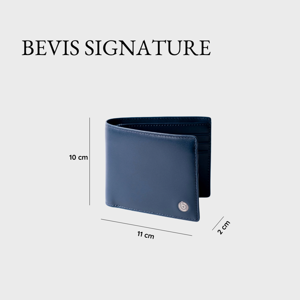 BEVIS CLASSIC – Ví Da Nam Da Bò Korea Vân Trơn Cao Cấp | Ví Nam Gập Đôi Màu Xanh Navy