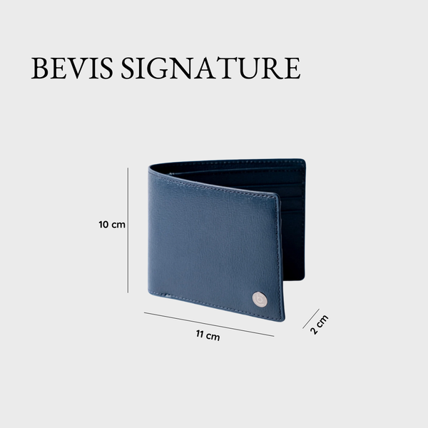 BEVIS CLASSIC – Ví Da Nam Vân Epi Japan Cao Cấp | Ví Nam Gập Đôi Màu Xanh Navy