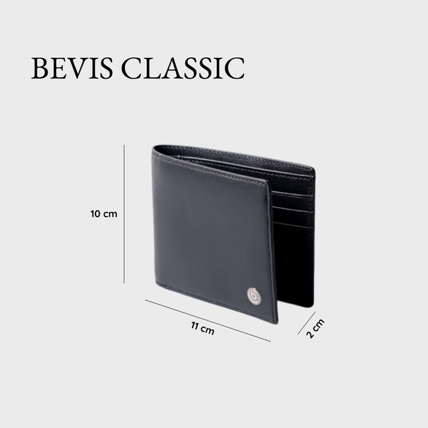 BEVIS CLASSIC – Ví Da Nam Da Bò Korea Cao Cấp Vân Trơn | Ví Nam Gập Đôi Màu Đen Sang Trọng
