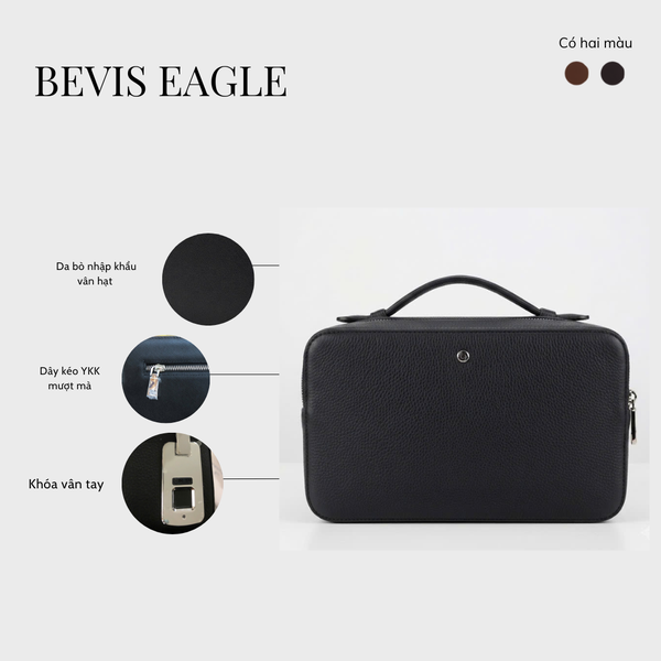 BEVIS EAGLE - Túi Golf Cầm Tay Da Bò Nhập Khẩu Khóa Vân Tay - Quà Tặng Sếp