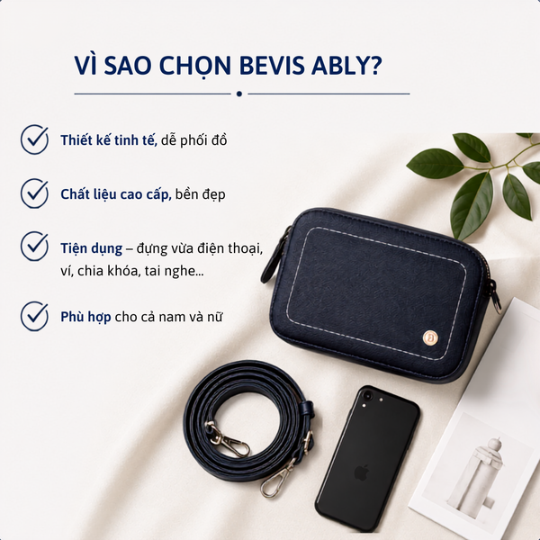 BEVIS ABLY – Túi  Đeo Chéo Dáng Hộp Signature Da Bò Thật Vân Safiano/Epsom Italy
