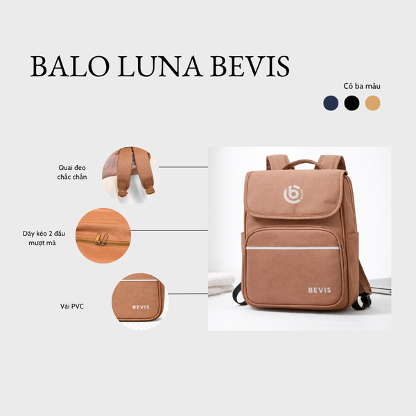 Balo Mini BEVIS LUNA Nam Nữ Vải PVC Chống Thấm Nước - Balo Thời Trang Hàn Quốc Nhỏ Gọn Đựng Ipad Mini