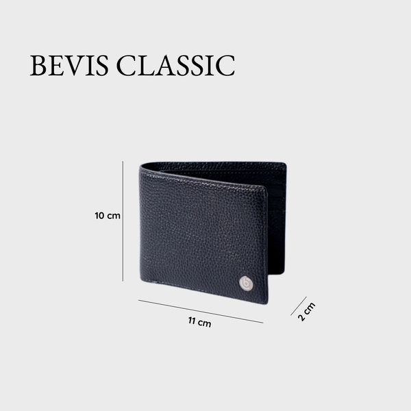 BEVIS CLASSIC – Ví Da Nam Da Bò Vân Hạt Korea Cao Cấp | Ví Nam Gập Đôi Màu Đen