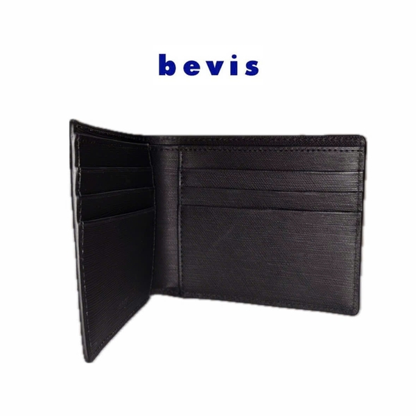 BEVIS EDGE – Ví Da Nam Da Bò Saffiano Japan Cao Cấp | Ví Nam Gập Đôi Màu Đen Sang Trọng