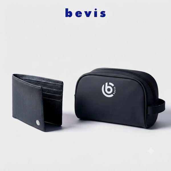 BEVIS STARTER - Combo Ví Da Bò Nam + Túi Đeo Chéo Mini Chống Nước BEVIS | Set Phụ Kiện Nam Đi Làm Cao Cấp