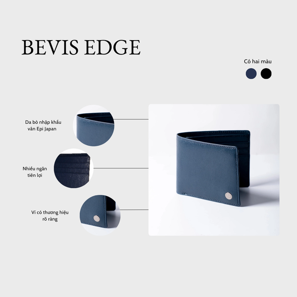 BEVIS EDGE – Ví Da Nam Da Bò Epi Japan Cao Cấp | Ví Nam Gập Đôi Màu Xanh Navy Sang Trọng