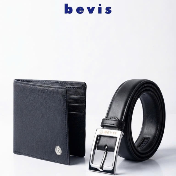 BEVIS DAILY – Combo Ví Da Bò Nam + Thắt Lưng Da Thật BEVIS, Set Quà Tặng Sinh Nhật Nam Cao Cấp Kèm Hộp