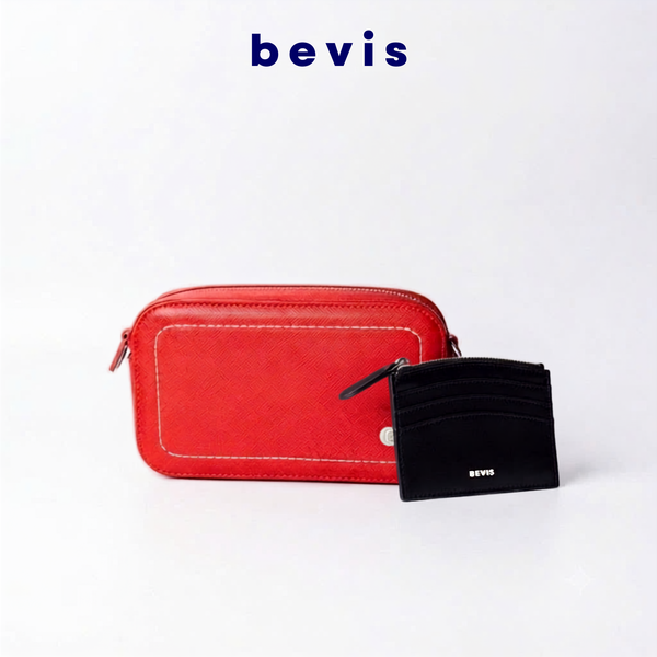 BEVIS OFFICE – Combo Túi Đeo Chéo Da Bò Saffiano + Ví Đựng Card BEVIS | Set Phụ Kiện Công Sở  Cao Cấp