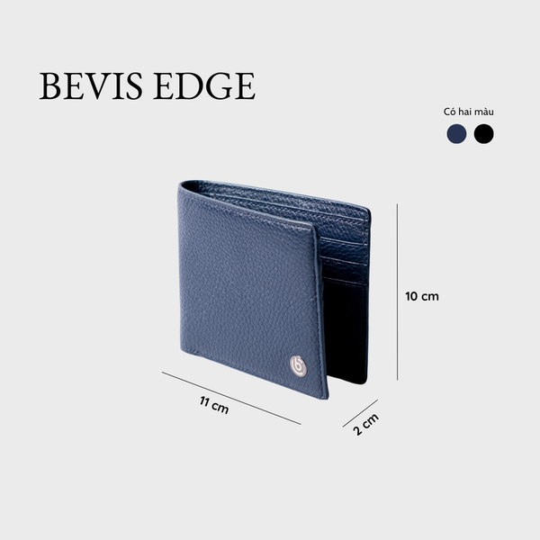 BEVIS EDGE – Ví Da Nam Cao Cấp Da Bò Korea Vân Hạt | Ví Nam Gập Đôi Xanh Navy