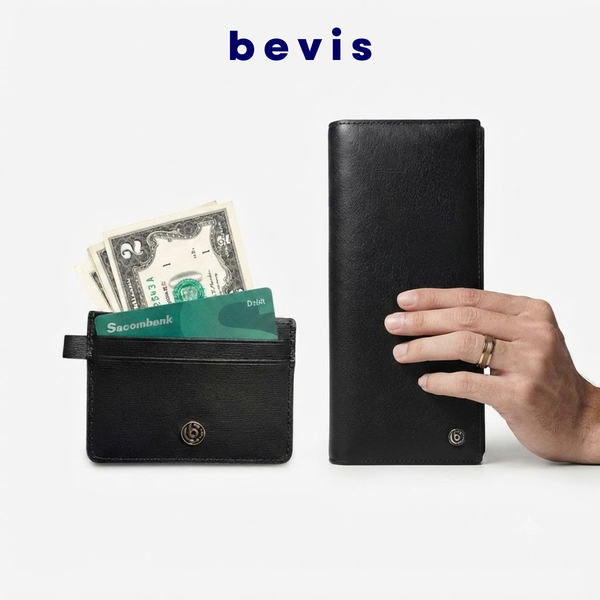 BEVIS DUO – Combo Ví Dài Nam & Ví Đựng Card Da Bò Thật Cao Cấp